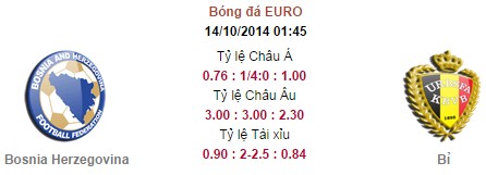 Bosnia Herzegovina vs Bỉ: 01h45, ngày 14/10