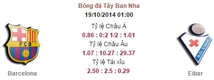 Barcelona vs Eibar: 01h00, ngày 19/10