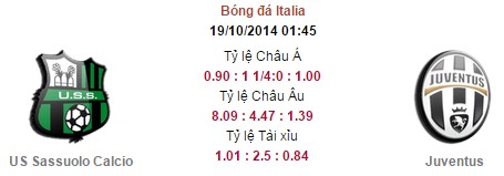 US Sassuolo Calcio vs Juventus: 01h45, ngày 19/10
