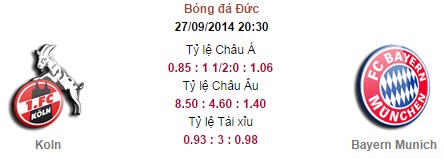 Koln vs Bayern Munich: 20h30, ngày 27/09