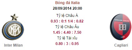 Inter Milan vs Cagliari: 20h00, ngày 28/09