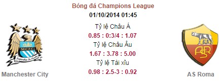 Manchester City vs AS Roma: 01h45, ngày 01/10