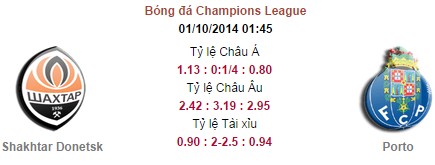 Shakhtar Donetsk vs Porto: 01h45, ngày 01/10